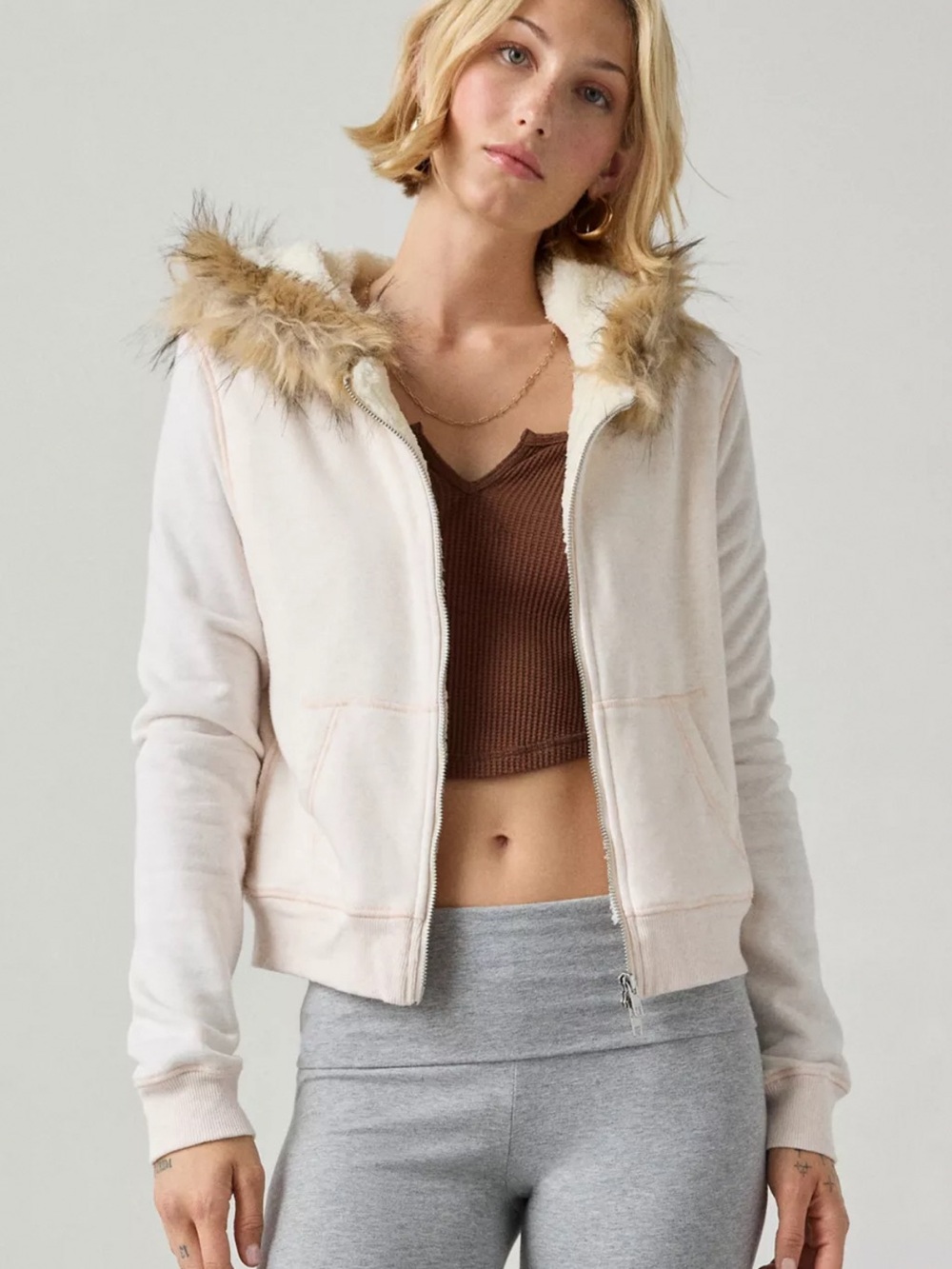 Urban Outfitters Faux-Fur Trim Zip-up Hoodie